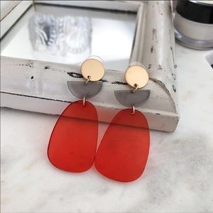 Red Acrylic Gold Drop Earrings